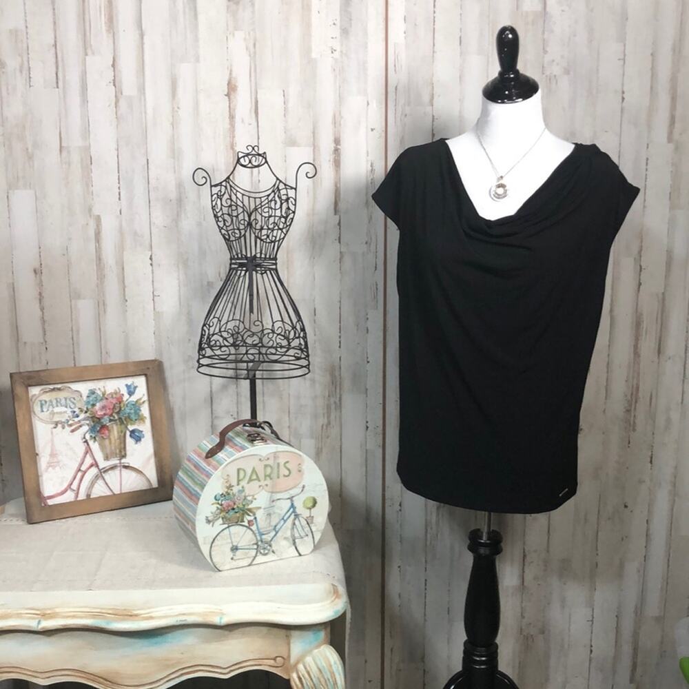 Michael Kors Black Boat and Drape Neck Dress Blouse in Black